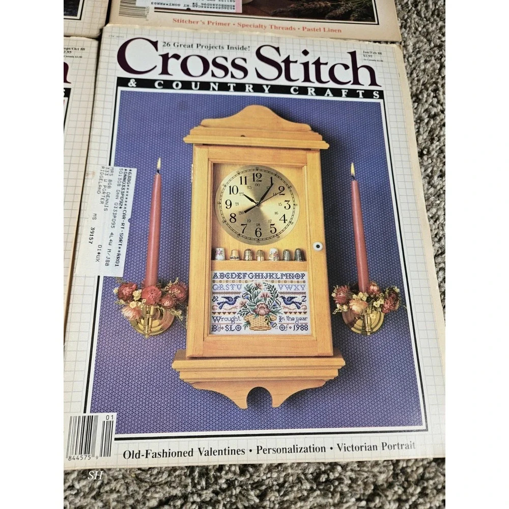 Lot of 6 Cross Stitch & Country Crafts Magazines 1987-1990 Vintage Patterns